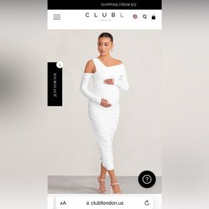 Club L London
NEILE
WHITE ASYMMETRIC BARDOT MATERNITY MIDI DRESS WITH SLEEVES